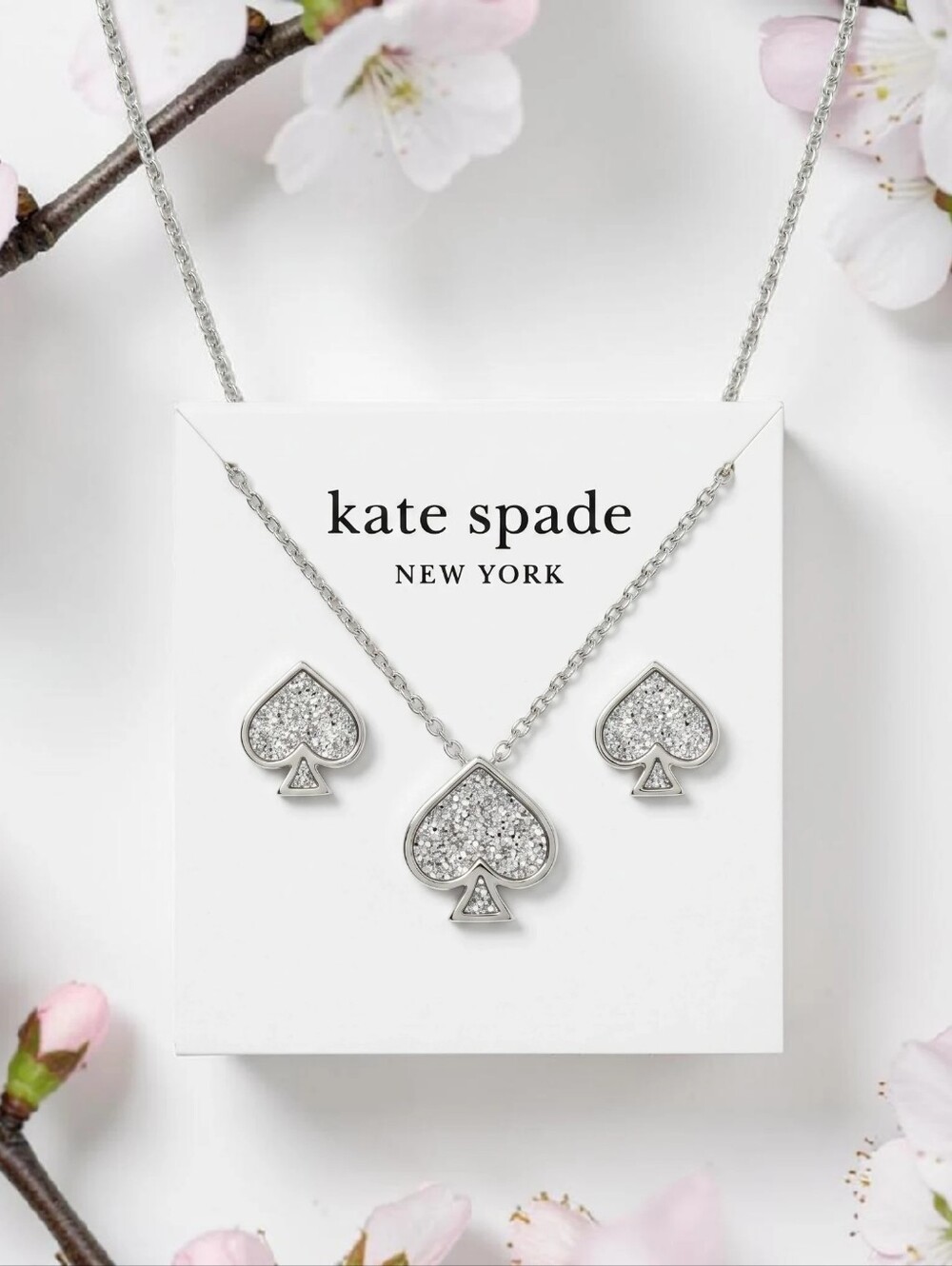 kate spade Everyday Silver Pavé Spade Necklace & Stud Earring Set